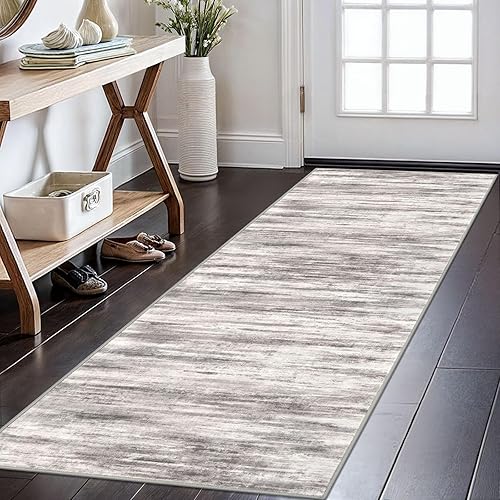 Miniatura 170 de KOZYFLY Alfombra moderna abstracta lavable de 2.6 x 10 pies, antideslizante, suave, alfombra de camino de cocina, alfombra a rayas azules óxido para