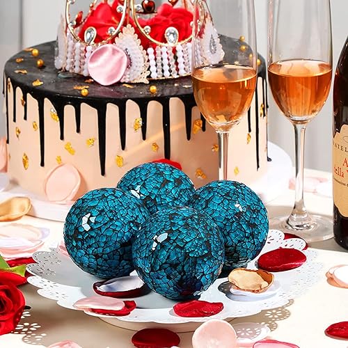 Miniatura 5 de 6 bolas decorativas de esfera de mosaico, centro de mesa de cristal, orbes decorativos para bandeja, tazón, jarrón expositor, plata, oro, negro, azul