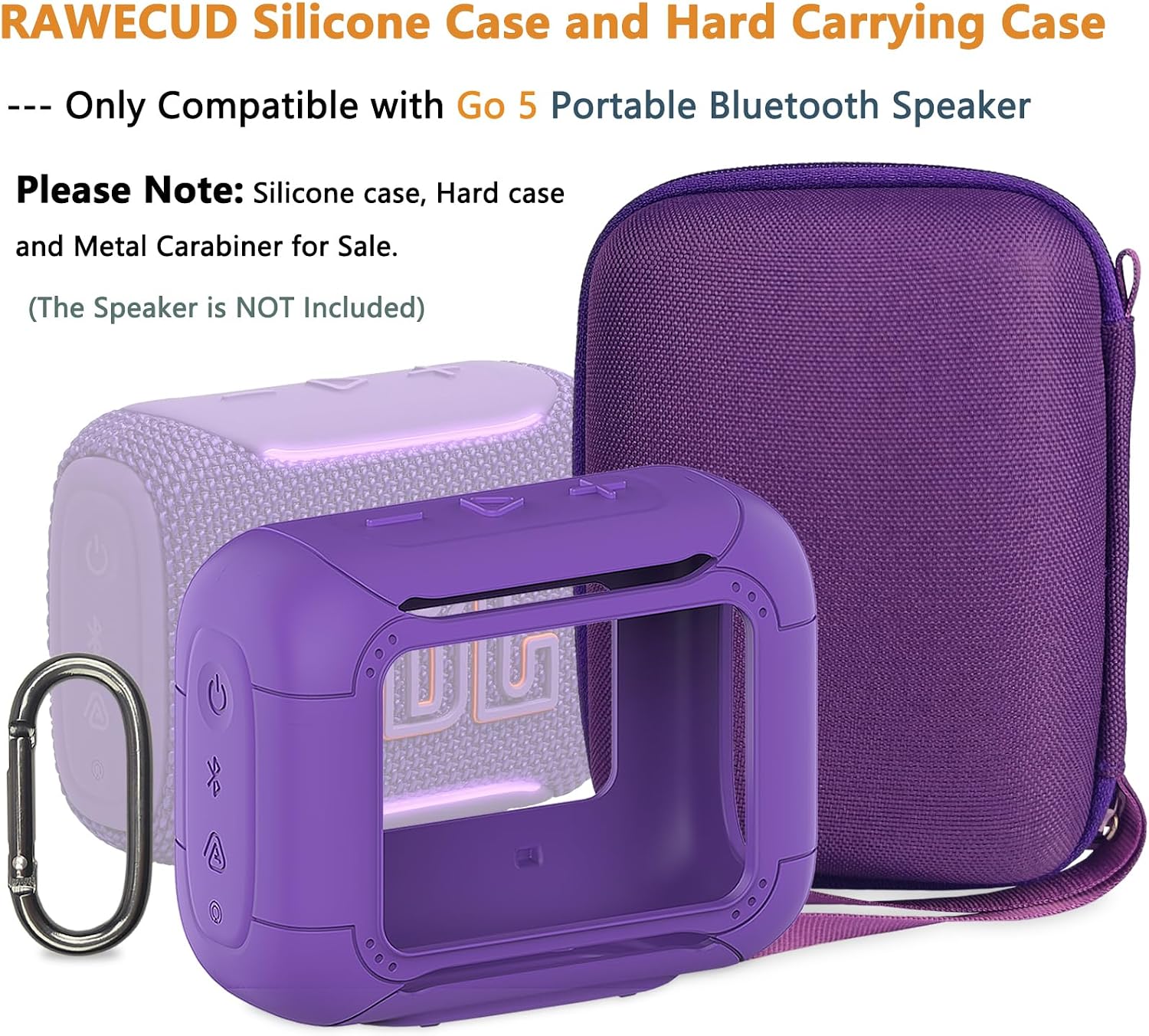 Protective Case for JBL Go 5 Portable Bluetooth Speaker, Accessories Hard Carrying Case and Silicone Cover with Metal Carabiner (Purple Case)