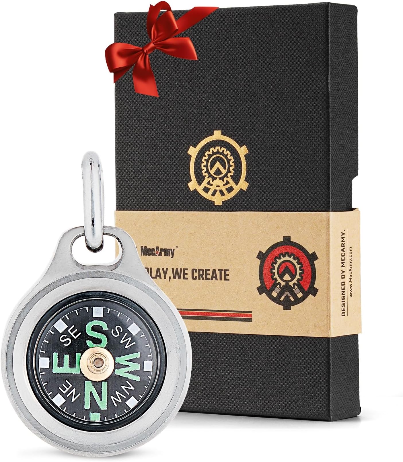 MecArmy CMP Titanium/Brass EDC Compass, Teardrop Shaped Design with Exquisite engrave, Fluorescence Glow in The Dark Max runtime of 6 Hours IPX5 Waterproof Free Beaded Chain Worn as Pendant