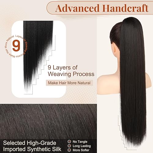 Miniatura 4 de Flufymooz Extensión de cola de caballo, 26 pulgadas de largo, lacio, con cordón, cola de caballo falsa, cola de caballo suave natural, extensiones