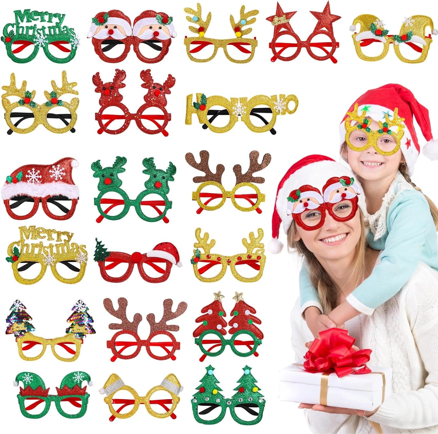 Xmas Glitter Eyewear, 24 Pairs, Party Glasses, Holiday Favors