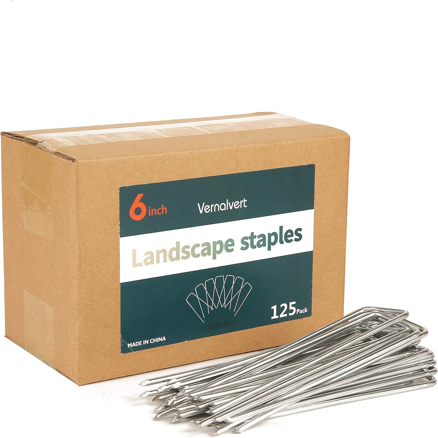 6'' 9 Gauge Heavy Duty Garden Landscape Staples, 125 Pack Anti-Rust Galvanized Garden Stakes, U-Shaped Lawn Sod pins for Anchoring Weed Barrier and Landscape Fabric, Netting