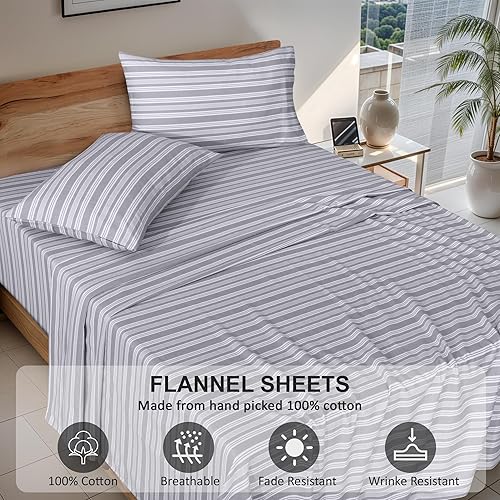 Vista 152 de RUVANTI Juego de sábanas de franela 100% algodón, tamaño matrimonial, 4 piezas, Alpine Serenity Serenidad alpina