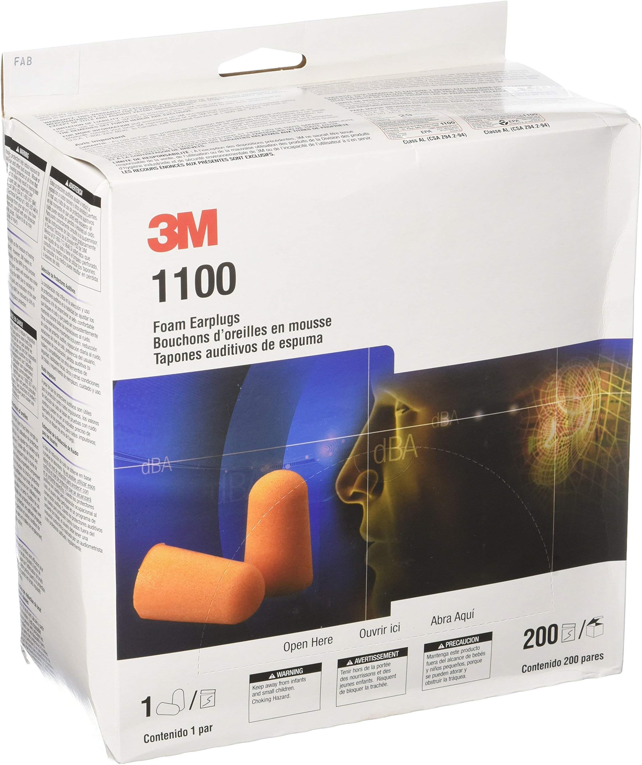 1100 Foam Ear Plugs, 200-Pair , Orange