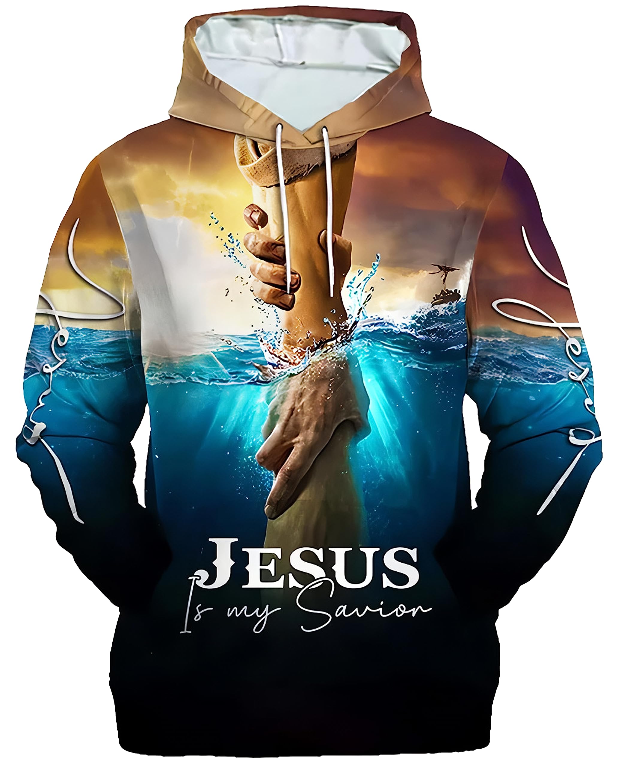 HandmadeReligious Christian Pullover Hoodie For Men Women Christian Lover 3D Print Faith Over Fear Shirt For Casual Occasion (L)