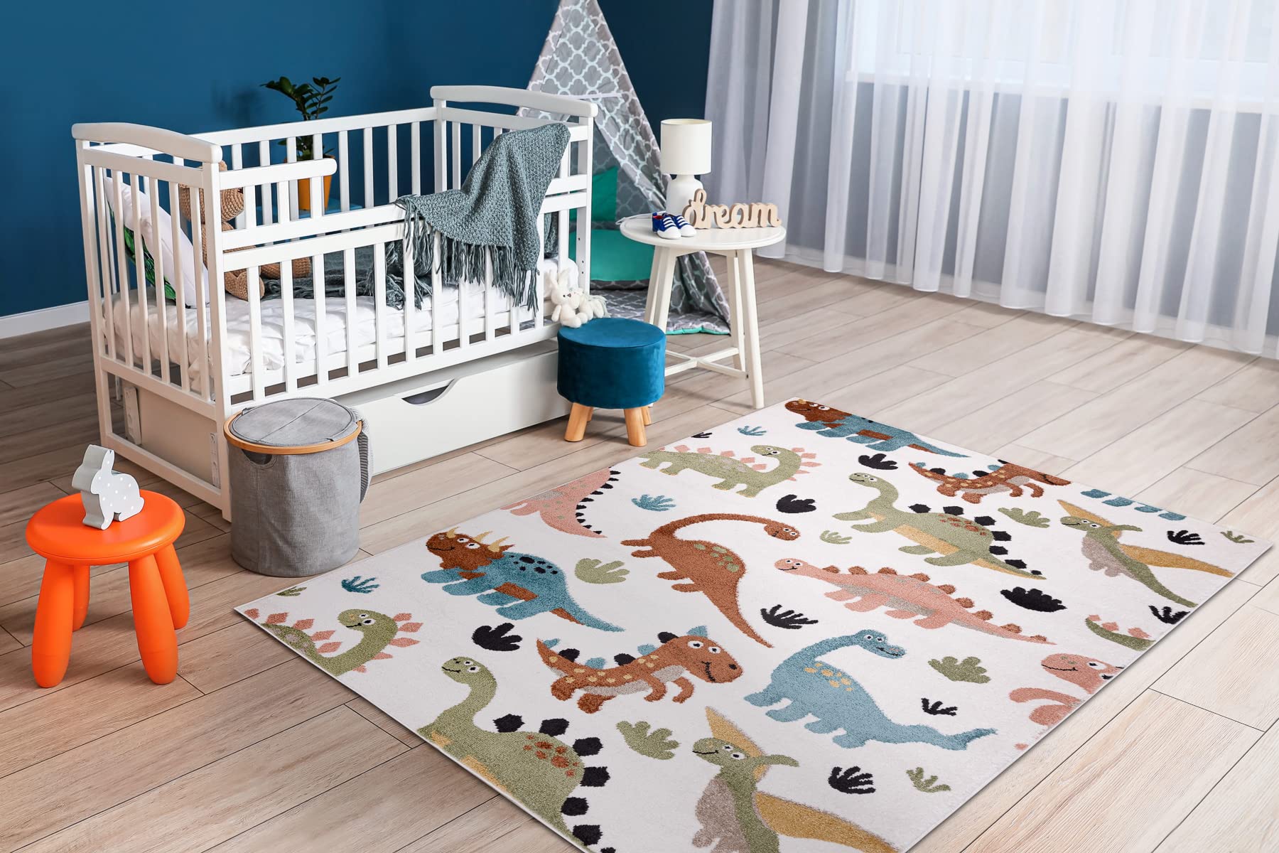 Dywan Fun Dino dla dzieci, dinozaur kremowy 140 x 190 cm