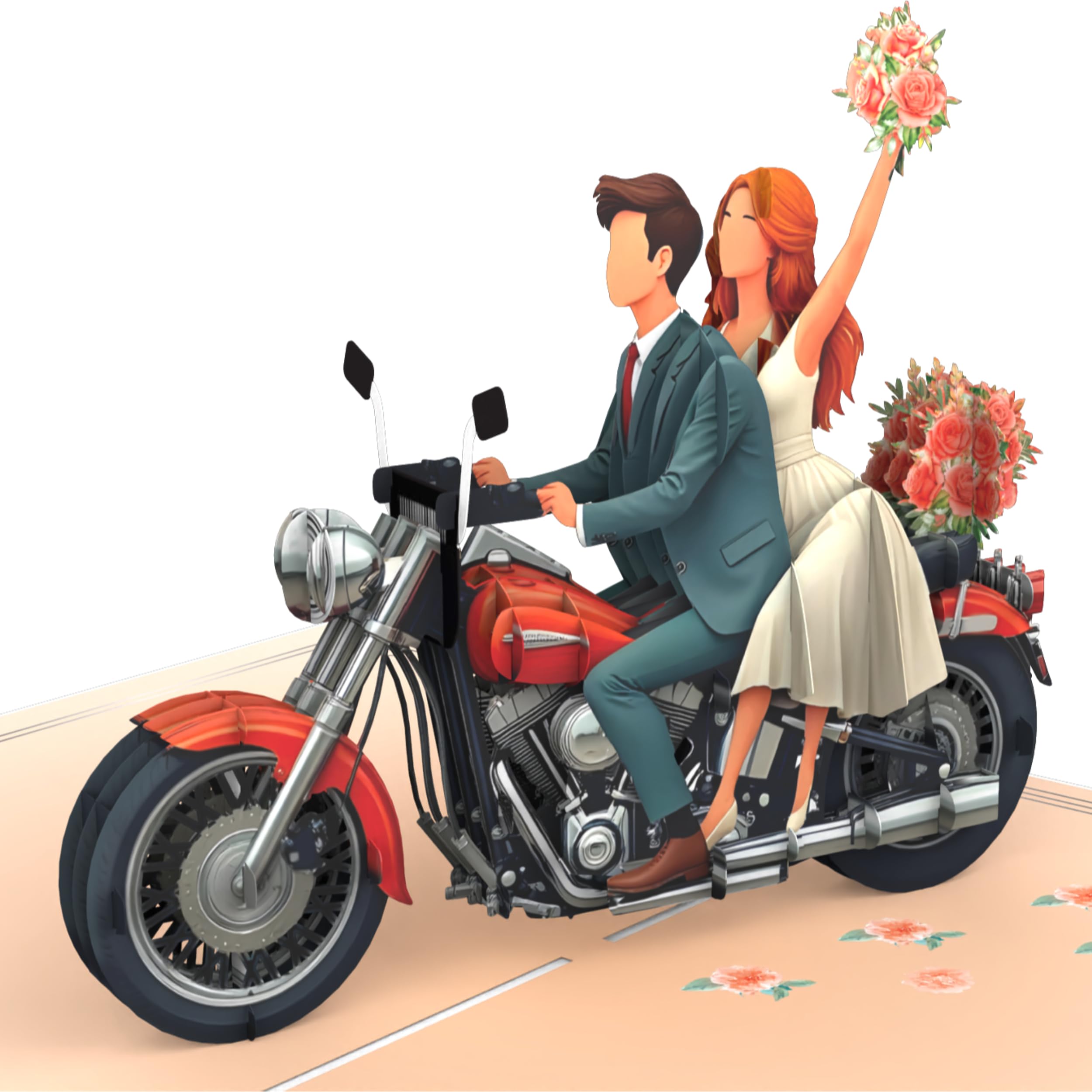 LIMAH Pop-Up Wedding Card - Elegant 3D Card with Motorcycle and Bride and Groom, Original Congratulations Card for Wedding or Engagement - Suitable for Money Gift, Voucher & Honeymoon