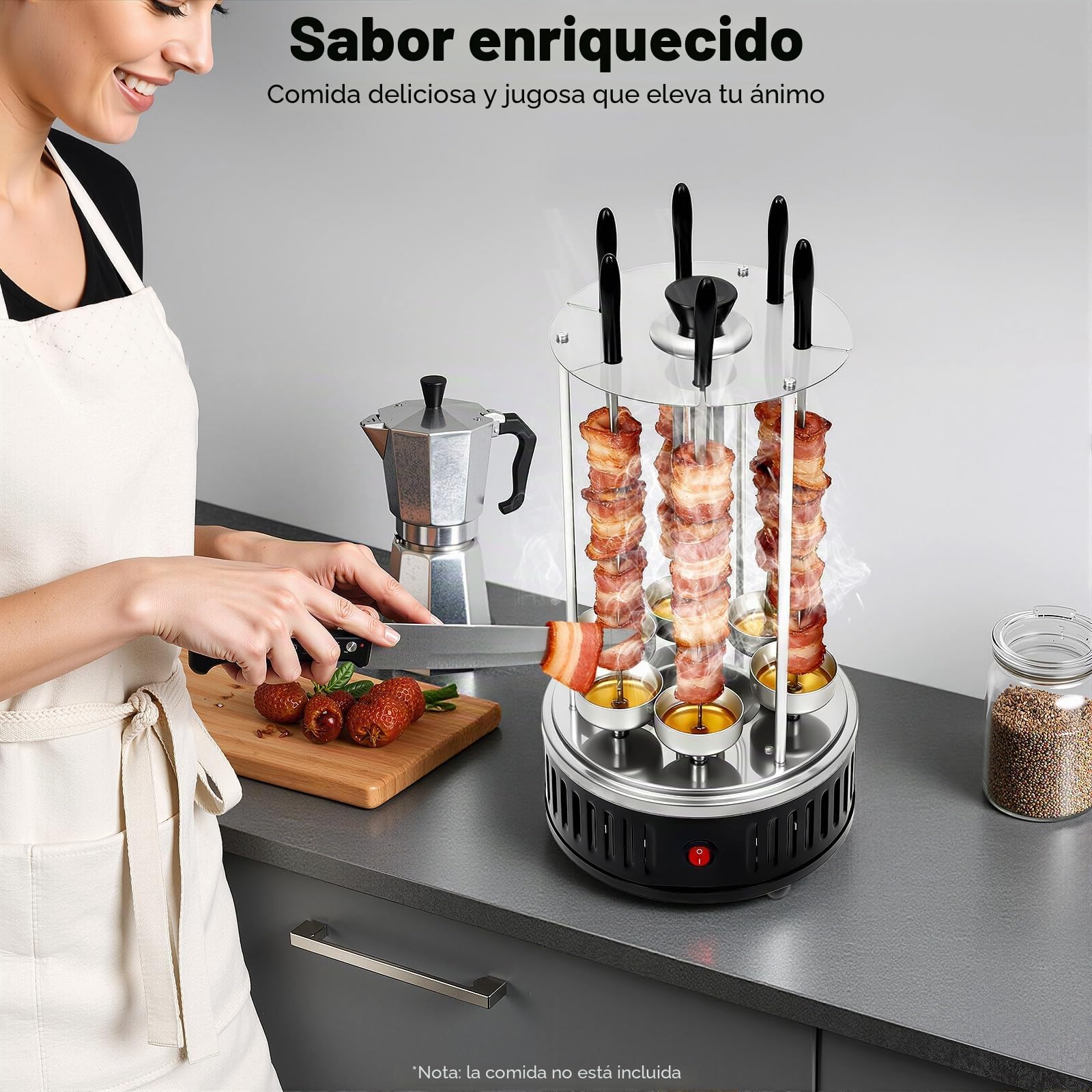 Barbacoa vertical eléctrica de 1000 W con 6 pinchos Independiente Parrilla eléctrica vertical de acero inoxidable con bandeja de gotas de aceite, parrilla vertical para barbacoas, picnics