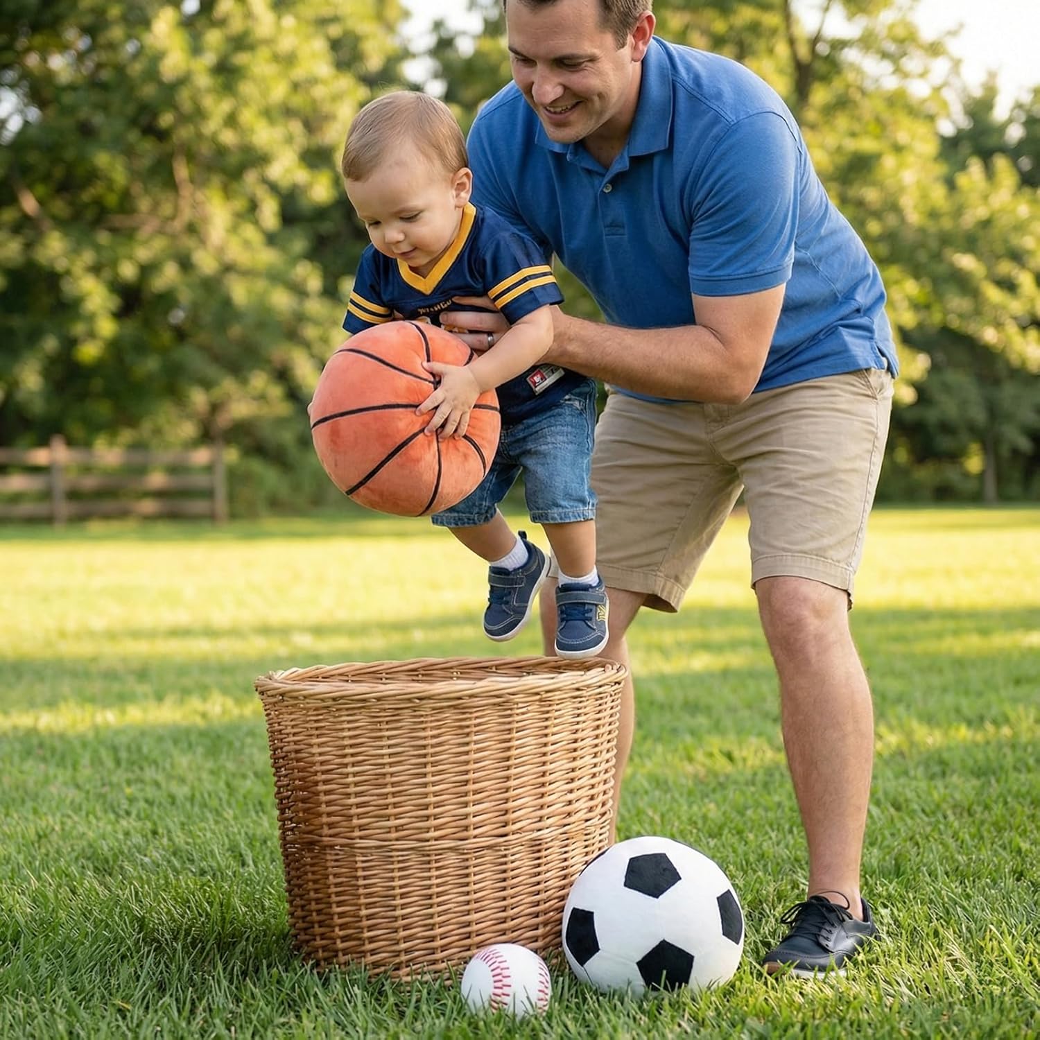 Full Size Plush Sports Balls Set – 4-Piece Soft Toy Balls for Kids and Toddlers, Includes Football, Basketball, Soccer Ball & Baseball – Indoor Play, Nursery Décor, Gift for Boys and Girls