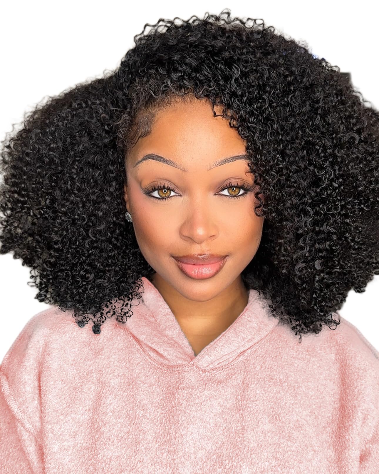 Half Wig Human Hair Perruque Bresilienne Cheveux Humain Wear and Go 3 In 1 Drawstring Perruque bandeau Femme Naturelle Brésilien Sans Colle Kinky Curly Wig 180% Density 20 Pouces