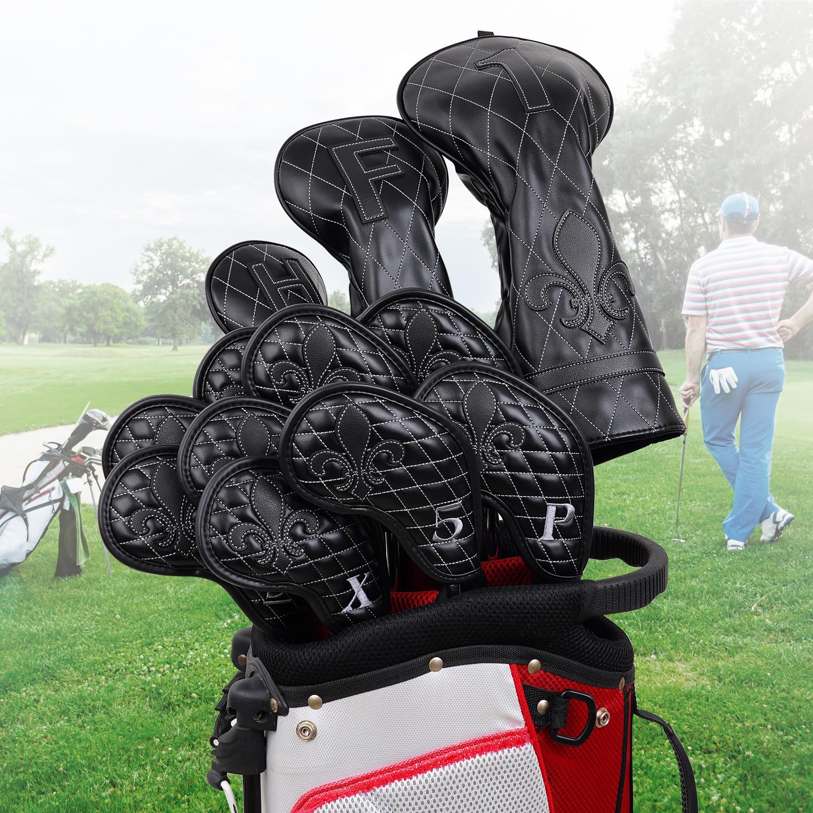 Fundas para cabeza de palo de golf de madera para conductor/Fairway/híbrido/hierro/1FH negro de piel sintética con patrón de iris