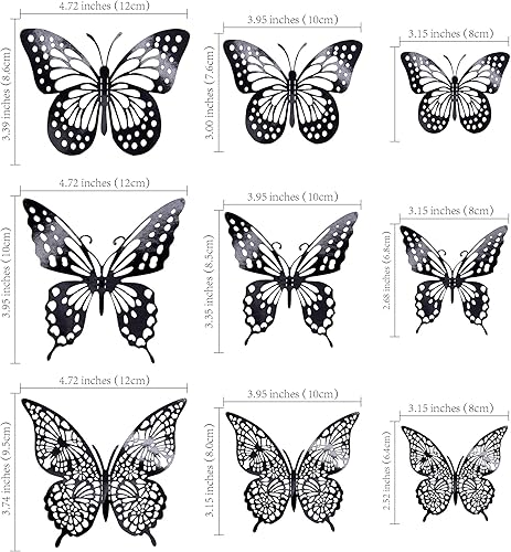 Miniatura 2 de Gyufise Paquete de 36 adornos de mariposa 3D con láser negro para cupcakes de mariposa hueca para cumpleaños, boda, fiesta de hadas, calcomanías de