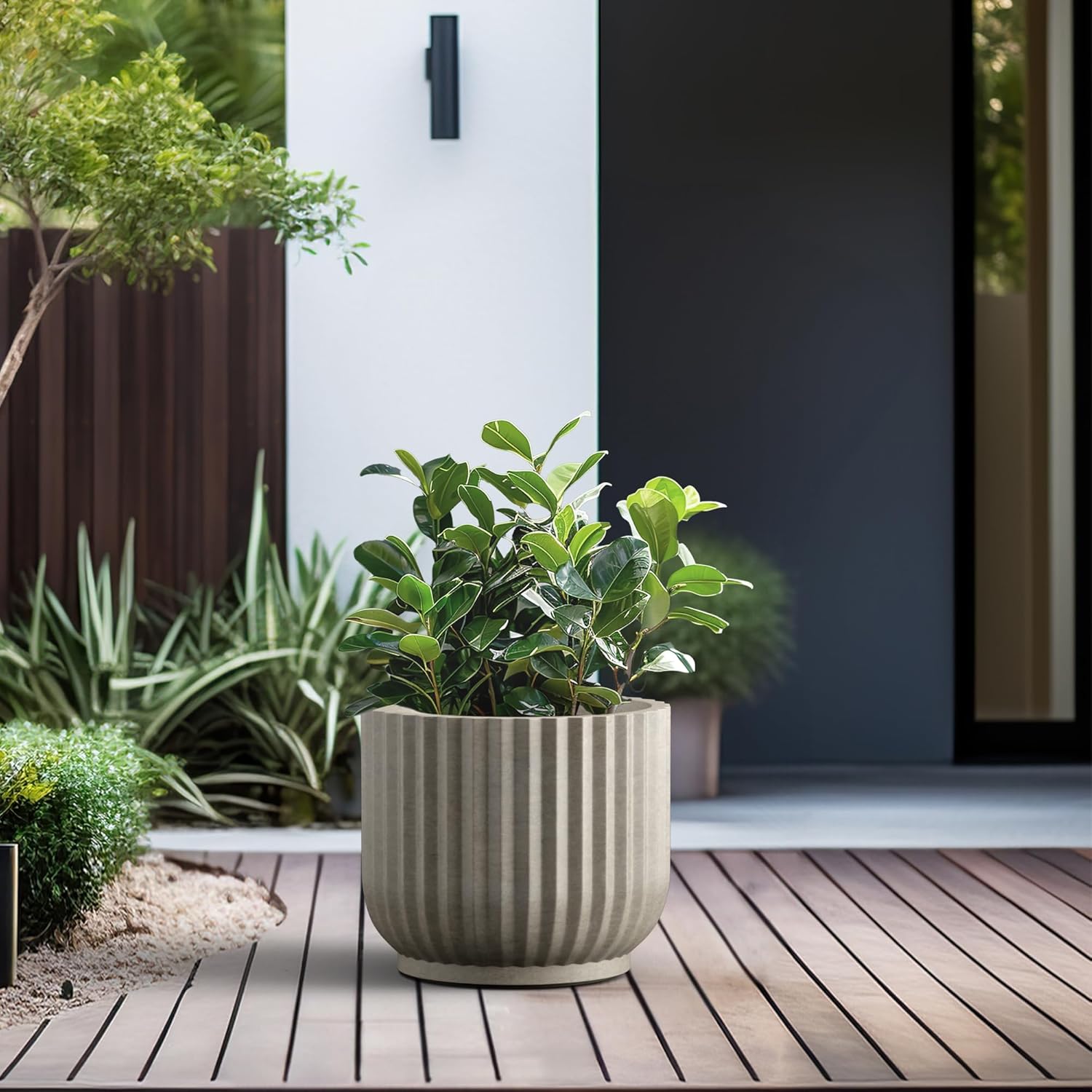 Kante Accent Round Pedestal Weathered Concrete Planter 14" Dia, Outdoor image 4