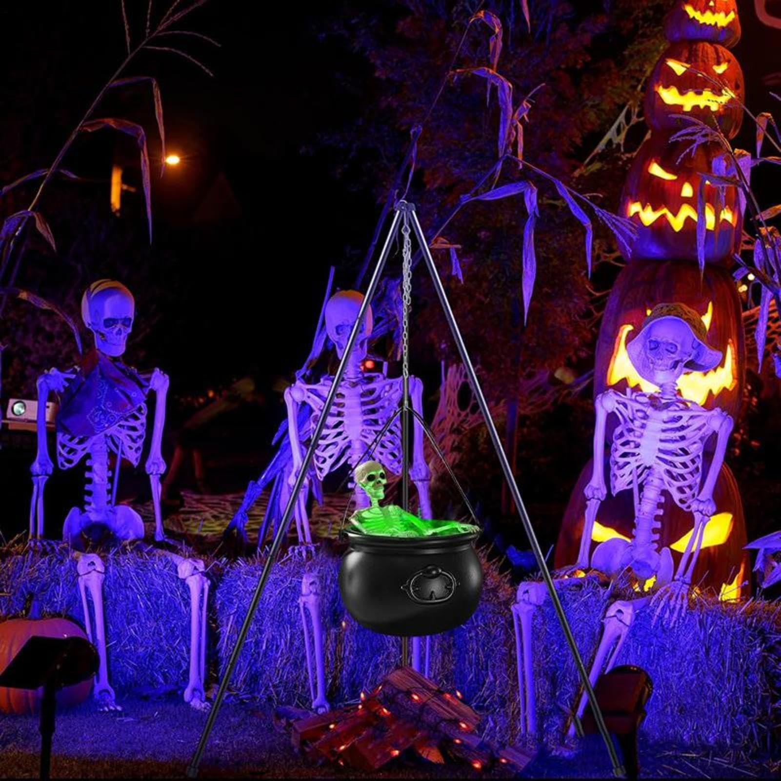 Duży kocioł na Halloween, straszne dekoracje na Halloween, w zestawie