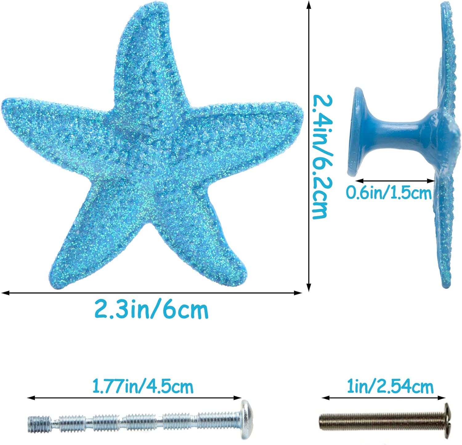 Starfish Drawer Pulls and Knobs 8Pack Glittery Animal Cabinet Knobs Cute Pulls for Kitchen Bathroom Dresser Blue Ocean Beach Theme Handles
