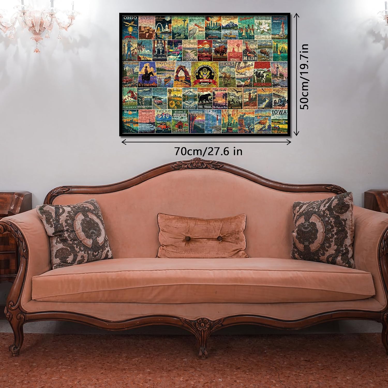 Vintage American Travel Landmarks Pride Puzzles for Adults 1000 Pieces, United States Landscape Art Jigsaw Puzzle, Pretty Nature Alaska Arizona Scenic Puzzle