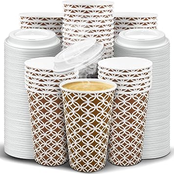 Ginkgo 100 Pack Disposable To Go Coffee Cups with Lids 16 oz