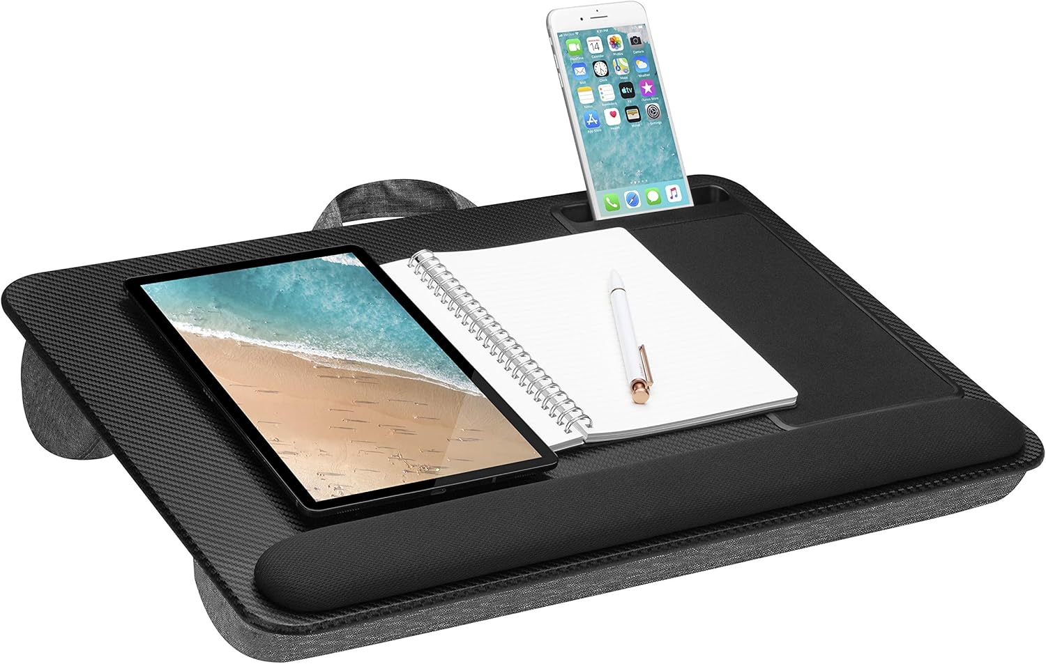 LapGear Home Office Pro Lap Desk with Wrist Rest, Mouse Pad, and Phone Holder - Black Carbon - Fits Up To 15.6 Inch Laptops - style No. 91598 : Office Products