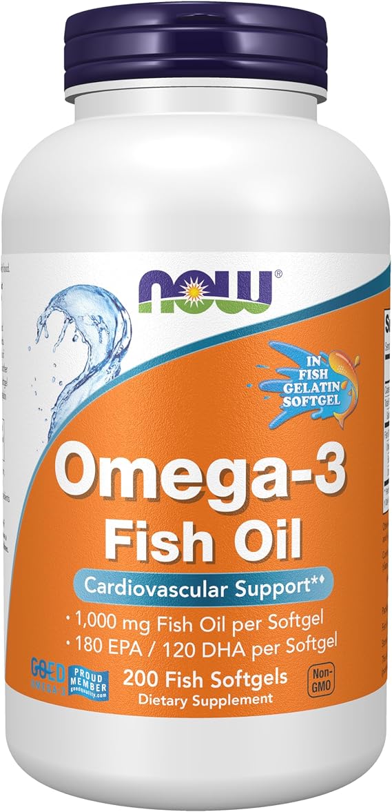 NOW Foods Supplements, Omega-3 180 EPA / 120 DHA, Molecularly Distilled, Cardiovascular Support*, 200-Fish Gelatin Softgels,Packaging may vary