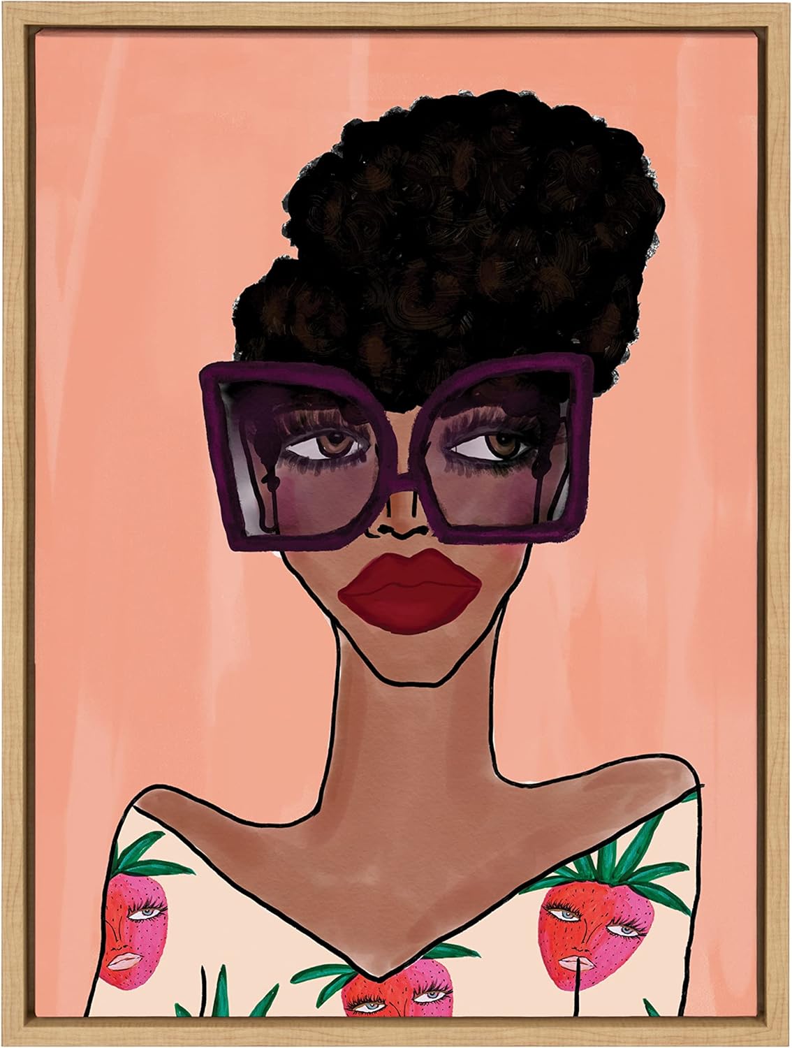Kate and Laurel Sylvie Fashion Girl 3 Framed Canvas Wall Art by Kendra Dandy of Bouffants and Broken Hearts; 18x24 Natural; Female Face Portrait Art for Wall