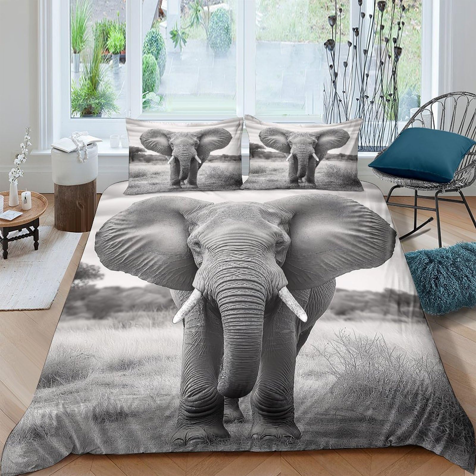 Ctjqhvkz Style-9 3D Printed Elephant Safari Fitted Sheet Microfiber Soft Bedroom Decor African Wildlife Mattress Cover Single（135X200cm）