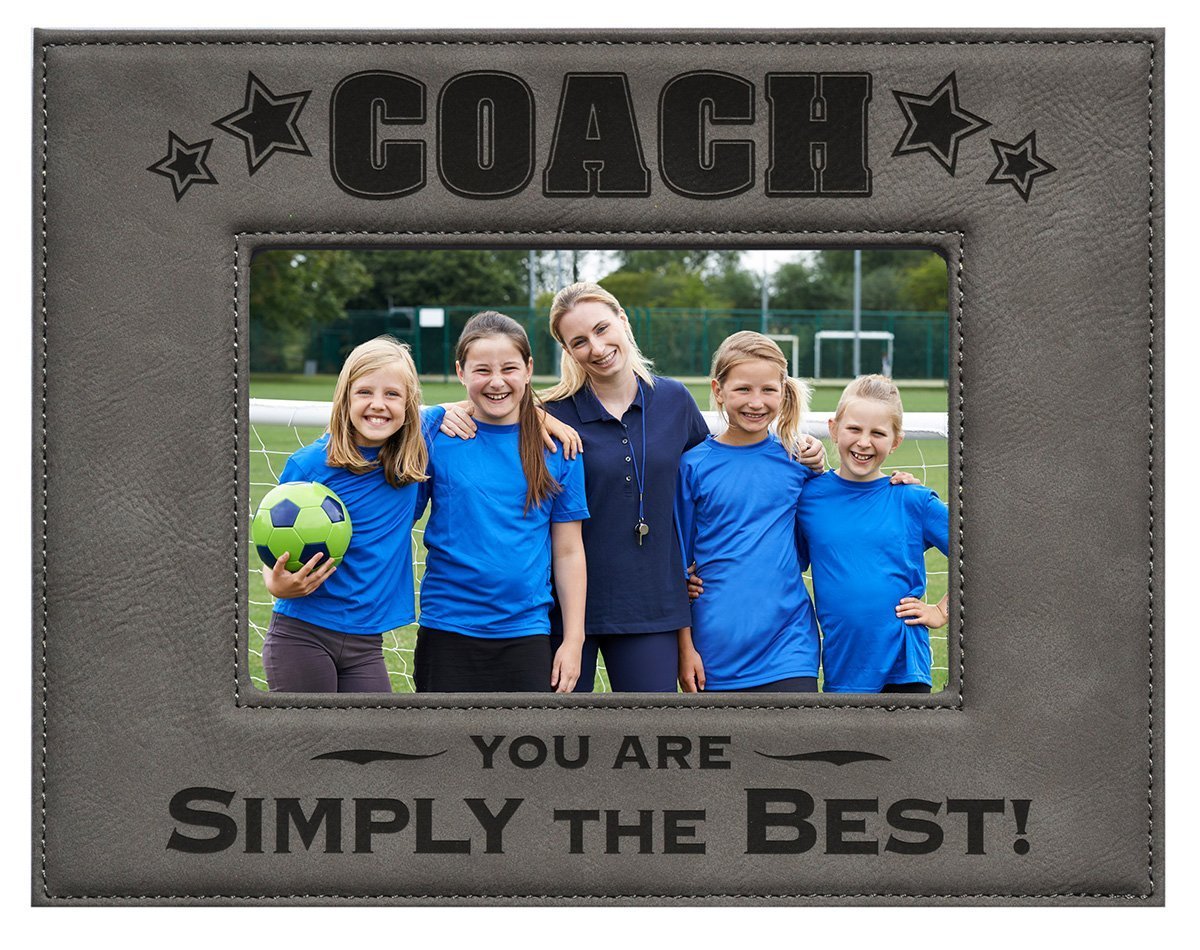GK Grand Personal-Touch Premium Creations Coach Picture Frame - Gray 5x7 Engraved Leatherette Picture Frame - Baseball, Football, Soccer, Basketball or any Sport for Coach. Birthday Christmas