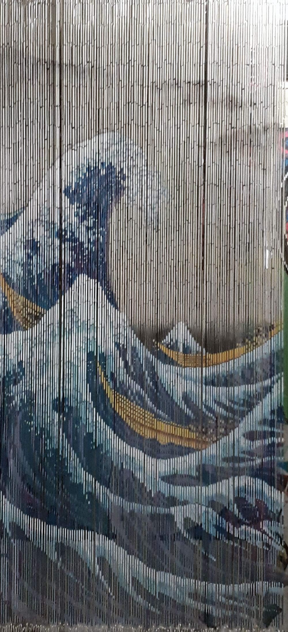 MGP Kanagawa Wave Print Beaded Bamboo Curtain, 125 Strands, 36" W x 78" L