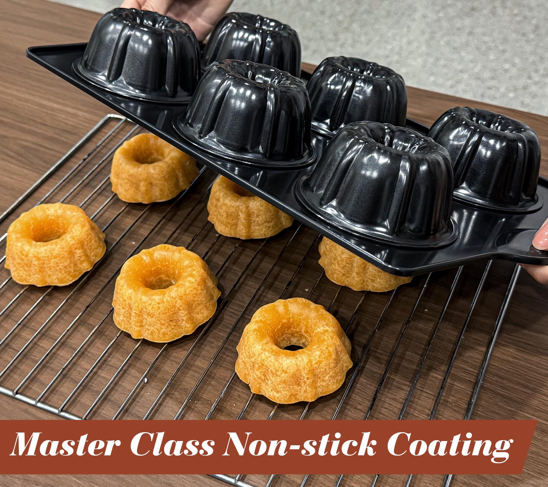 Webake Mini Bunt Moule à gâteau anti-adhésif en acier carbone épais de 8,9 cm à 6 cavités