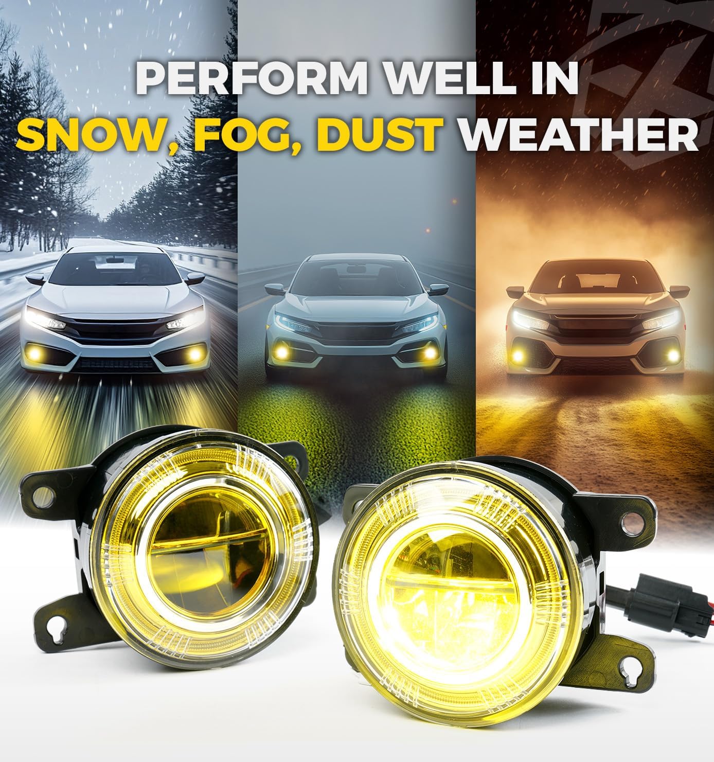Xprite 500% Bright OEM Style LED Fog Lights w/Yellow Lens Compatible with 2016-2026 Honda Civic (Sedan/Hatchback) Including Sport, EX, Touring, Honda Fit Pilot CRV Accord Odyssey, Acura