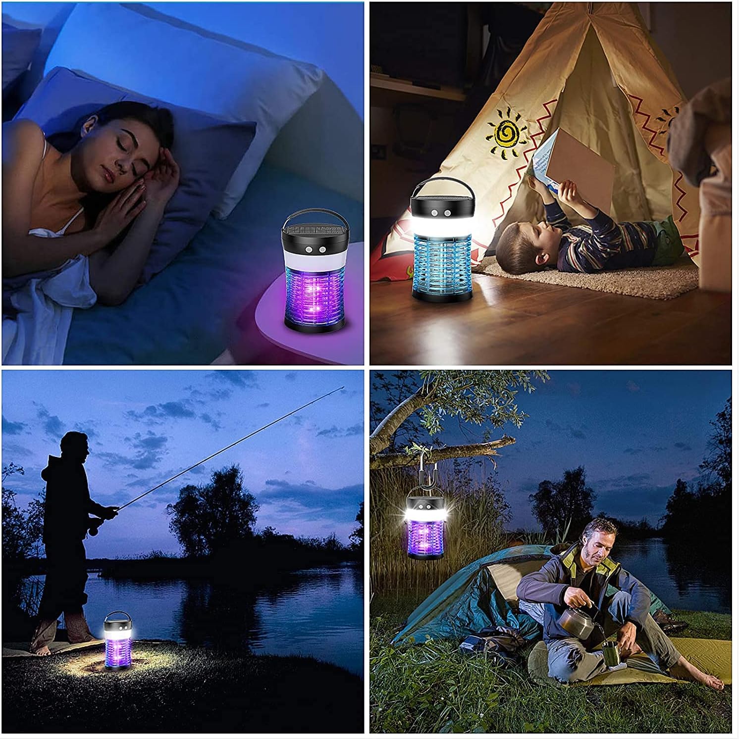 Bug Zapper, Solar Mosquito Killer Lamp Camping Lights USB Rechargeable Fly Zapper Led Killer Lantern Waterproof Outdoor Indoor Night Light for Bedroom, Kitchen, Hotel, Office : Garden & Outdoor