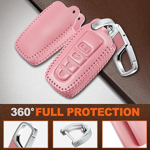 Miniatura 4 de Slohif Funda de cuero para llavero de Toyota para Camry 4 botones, funda de cuero+anillo en D+gancho Futi, Rosado