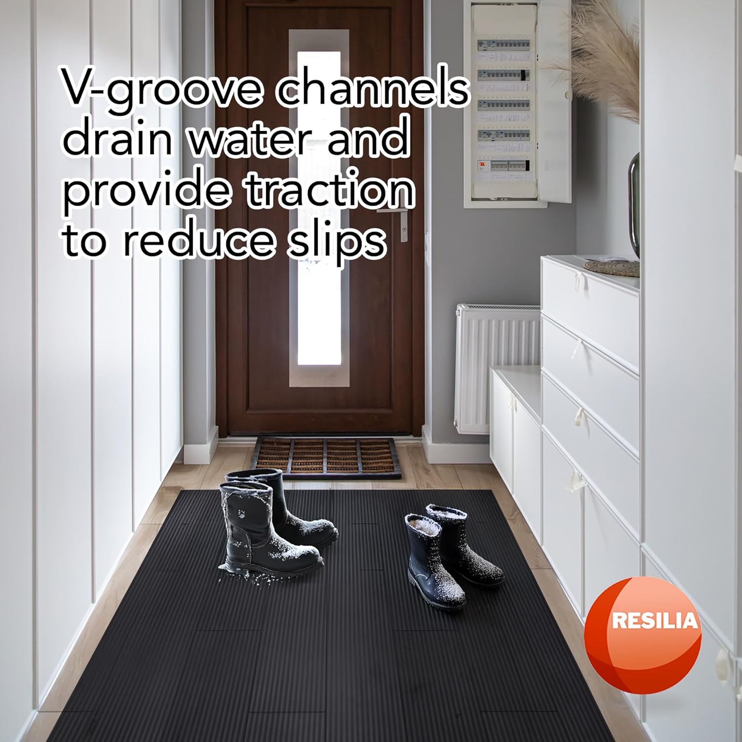 RESILIA Black V-Groove Utility Runner - Waterproof Vinyl Floor/Surface Protector, Heavy Duty Mats, Indoor Hardwood, Hard Floors, Garage, Hallway, Entryway, Kitchen, & Outdoor, 27” x 6’, Made in USA