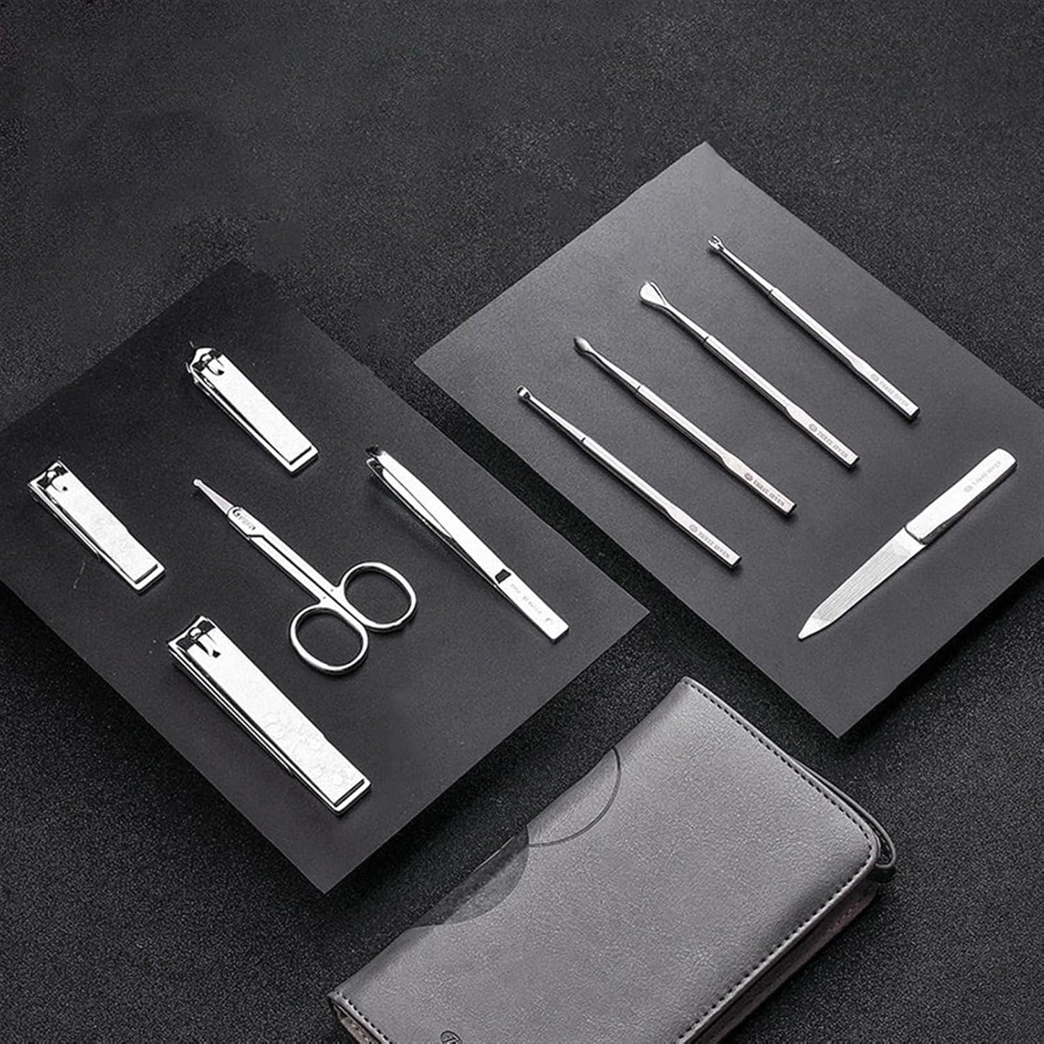 Fingernail Clipper Set Manicure Set, 10/12Pieces Stainless Steel Nail Clippers Set Portable Nail Manicure Kit Pedicure Set, Nail Care Kit Manicure Tools with PU(12 Pieces Set)