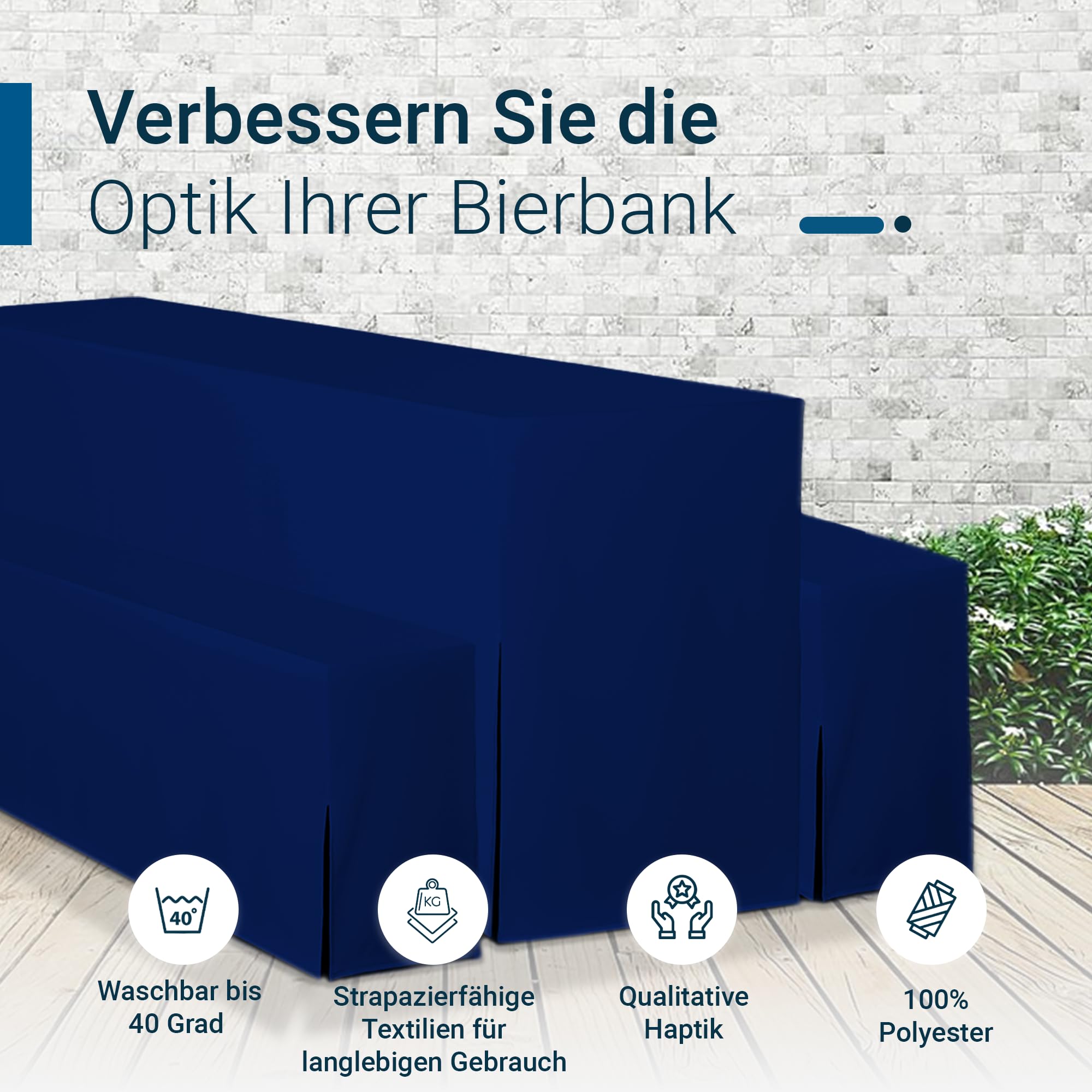 TexDeko Pokrowce do namiotu piwnego, 5-częściowy zestaw tapicerowanych namiotów biesiadnych, pokrowce na ławki piwne Premium – niebieskie – 70 cm