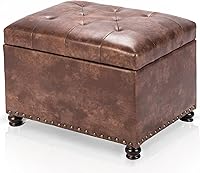 Vista 22 de Joveco Otomán de Almacenamiento, Banco Acolchado de Tela Rectangular de 24", Reposapiés para Sala de Estar y Dormitorio, Beige