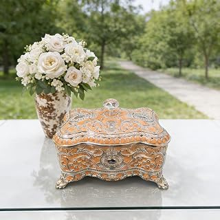 Decorative Jewellery Box Medium Size (20×15×16 cm) with Lid | Premium Metal German Silver Finish Organizer | Vintage Royal... Price In India