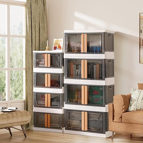 Miniatura 2 de GUNJI Contenedores de almacenamiento plegables de plástico, organizador de armario, caja de almacenamiento apilable con tapas y ruedas,