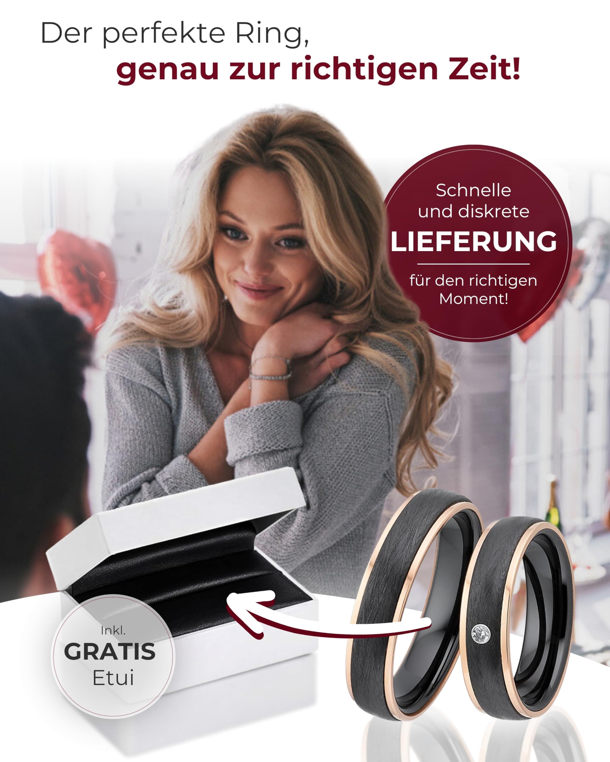 123traumringe Eheringe in Titan, Keramik & Roségold I Partnerringe mit Zirkonia & Etui I Gravierbare Eheringe mit Ringgröße 50-70 mm I Edle Verlobungsringe in 5 mm Breite & 2,2 mm Stärke I S66