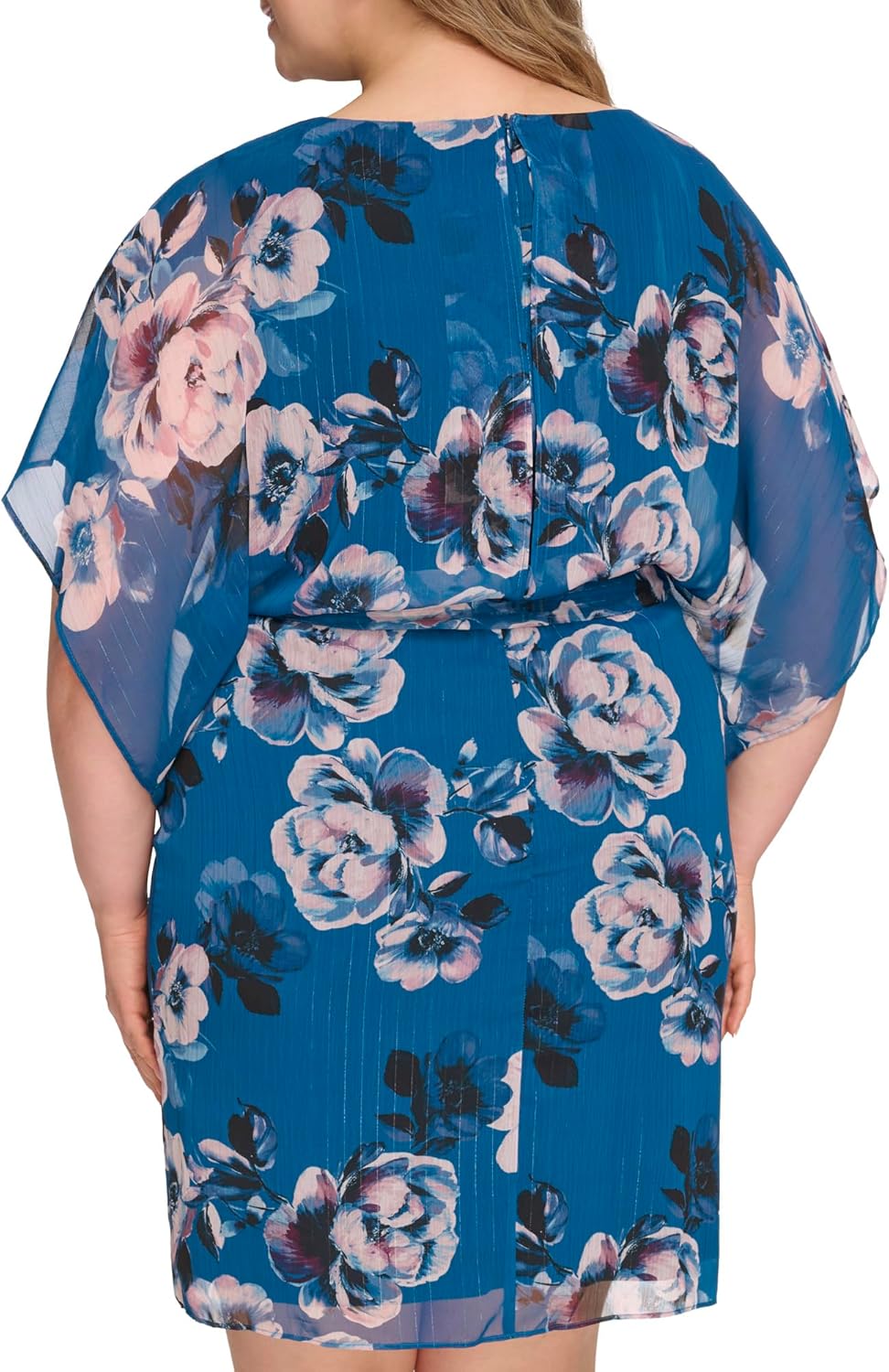 Jessica Howard Womens Floral Chiffon Mini Dress – 3/4 Sleeve Boat Neck - Image 3