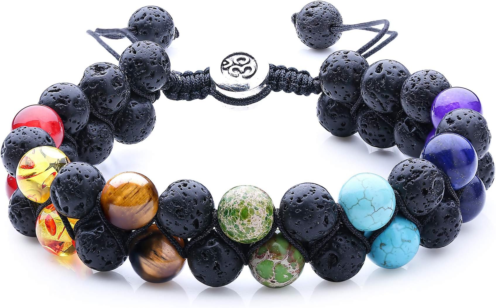 Natural Stone Bracelet Mens Black Lava Rock Bracelet Tiger Eye Gemstone Bracelet Yoga Essential Oil Bracelet Charm Gift (Chakra Lavs Stone)