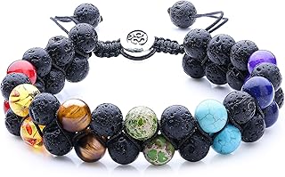 WRCXSTONE Natural Stone Bracelet Mens Black Lava Rock Bracelet Tiger Eye Gemstone Bracelet Yoga Essential Oil Bracelet Charm Gift, Stone,