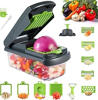15 in 1 Vegetable Chopper,onion slicer,mandoline slicer for kitchen,salad spinner,veggie chopper,food chopper with container，dicer vegetable cutter，Home Essentials (Green)