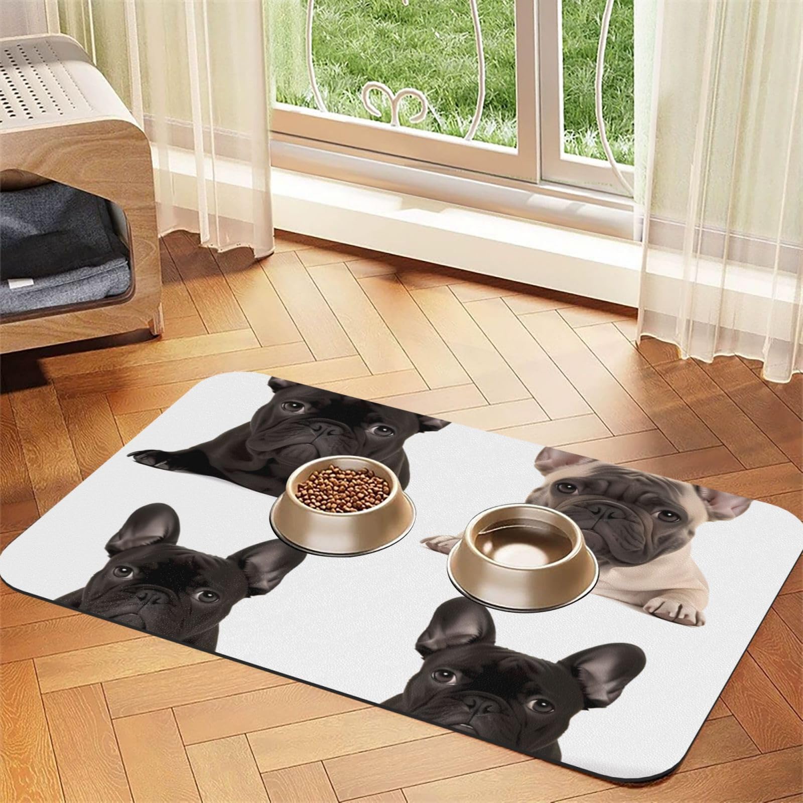 Tapis de nourriture pour chien en caoutchouc lavable pour stopper les salissures de gamelle