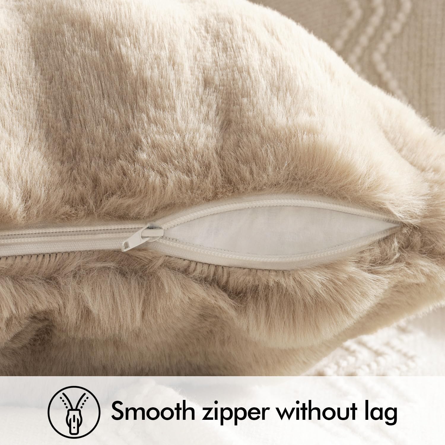 MIULEE Faux Fur Pillow Covers Thick Soft Plush Throw Pillows Luxury Spring Home Decor for Couch Bed Bedroom Living Room Sofa,18x18 Inch Pack of 2 Khaki - Image 6