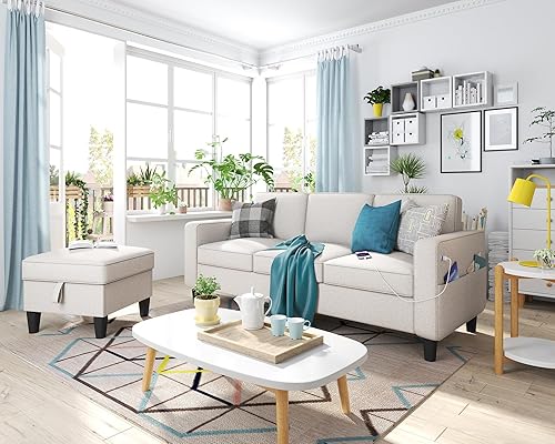 Miniatura 11 de Sala de estar modular en forma de L con puerto de carga USB + tipo C, sofás de 3 plazas con almacenamiento extraíble, sofá pequeño otomano de 78