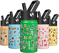 Vista 13 de BJPKPK Botella de agua aislada con tapa con pajilla, botellas de agua de metal de acero inoxidable de 15 onzas, botellas de agua reutilizables a