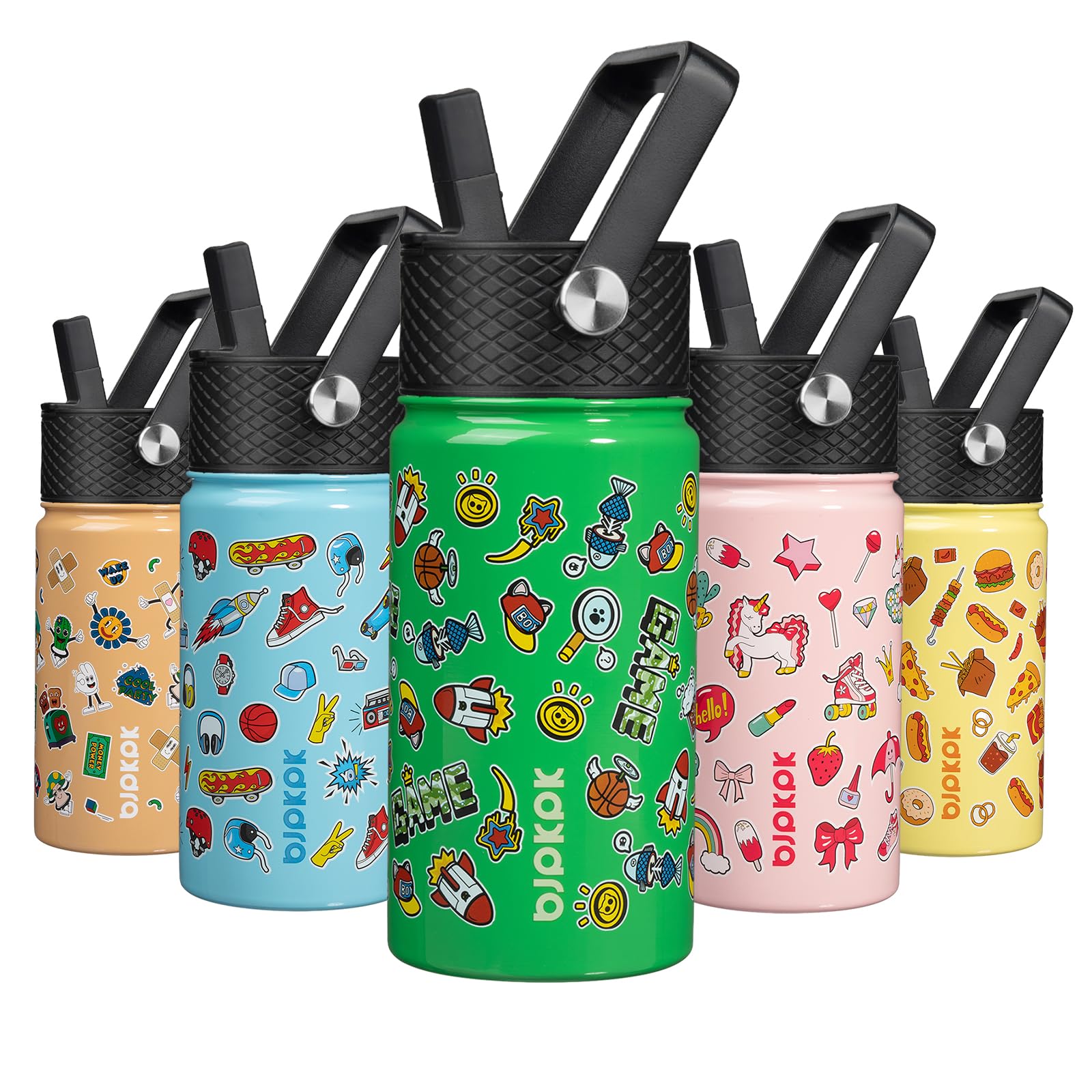 BJPKPK Insulated Water Bottle, 15oz Stainless Steel with Straw Lid