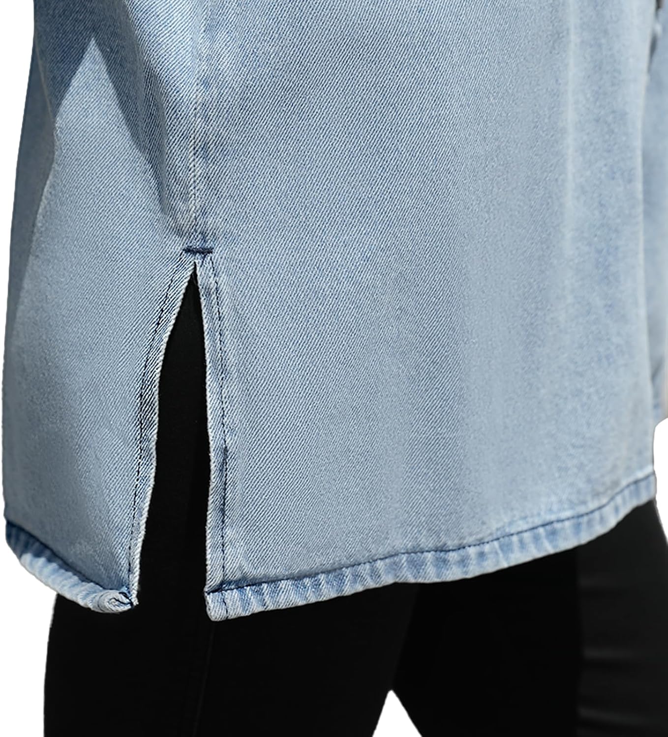 Womens Oversized Denim Shirt Dark Blue Button Down Jean Shacket with Pockets Casual Top - Image 7