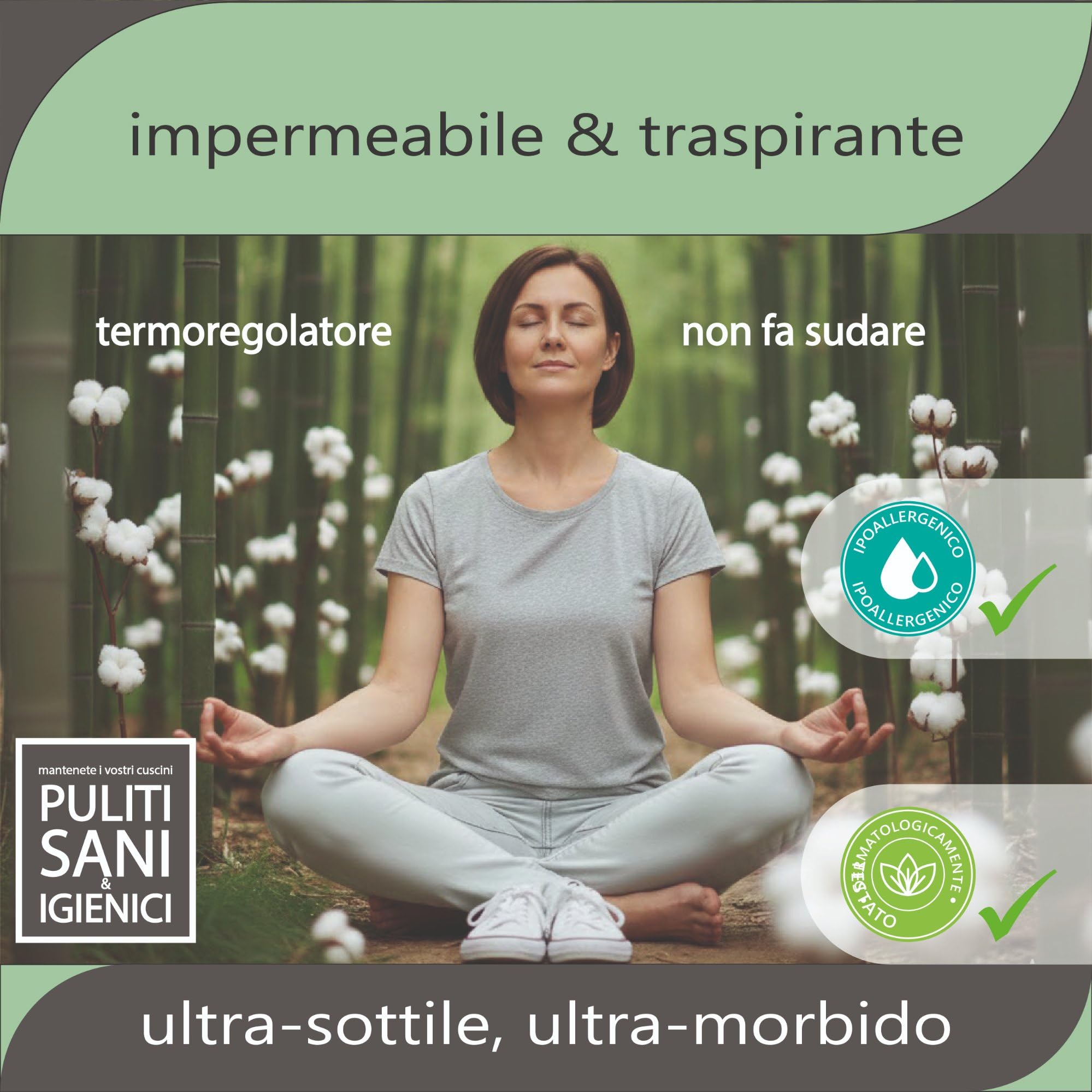 Twillie Copri Cuscino 60 x 80 (Set da 2) Bambù – Qualità Superiore – Impermeabile, Zip e Anti-Acne – con Cotone Naturale, Trattamento Svizzero Sanitized® Anti-Acari Antibatterico – Made in UE
